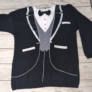 Vintage 1980's Bonnie Boerer Tuxedo Sweater Women Size Medium